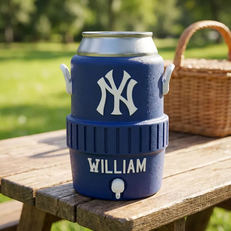Custom Retro Baseball Can Cooler, Personalized Logo Holder
