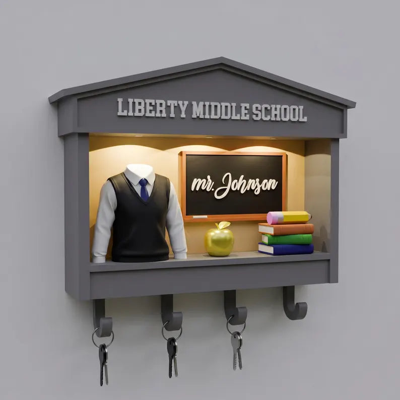 Custom Teacher Key Holder, Personalized Shadow Box Wall Decor