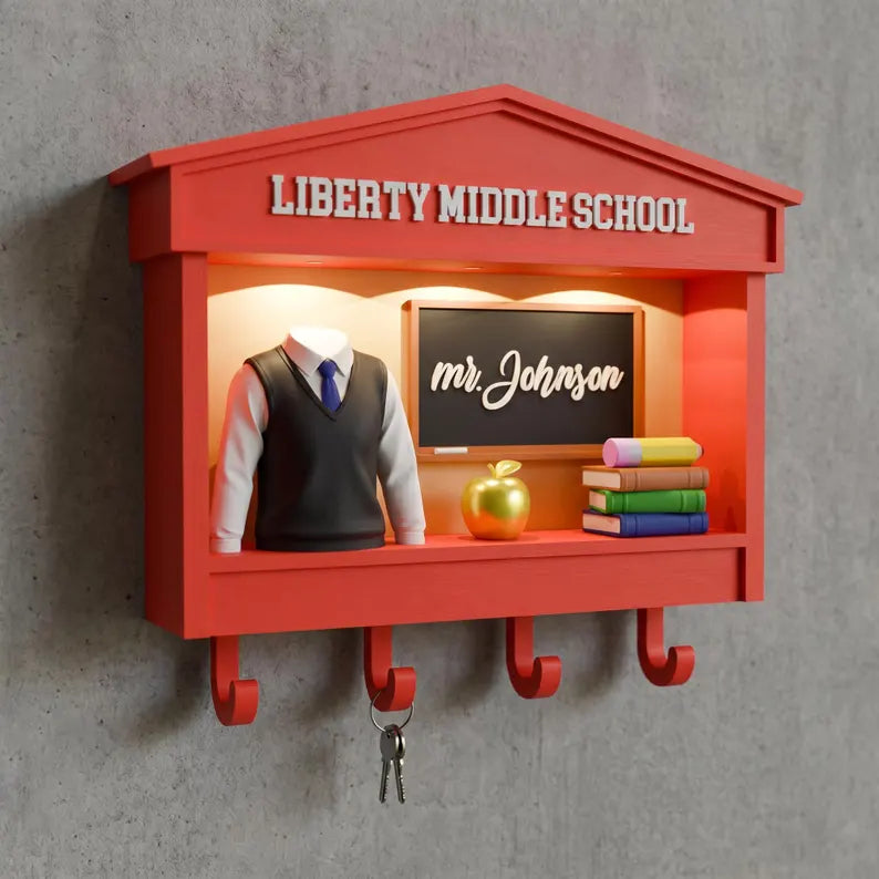 Custom Teacher Key Holder, Personalized Shadow Box Wall Decor