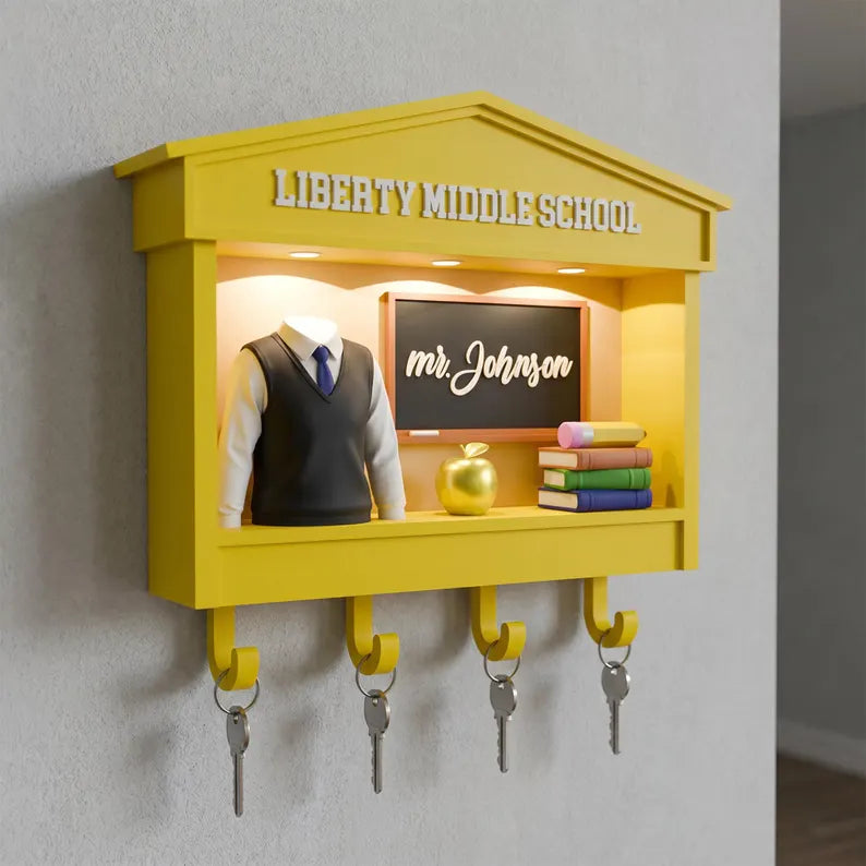 Custom Teacher Key Holder, Personalized Shadow Box Wall Decor