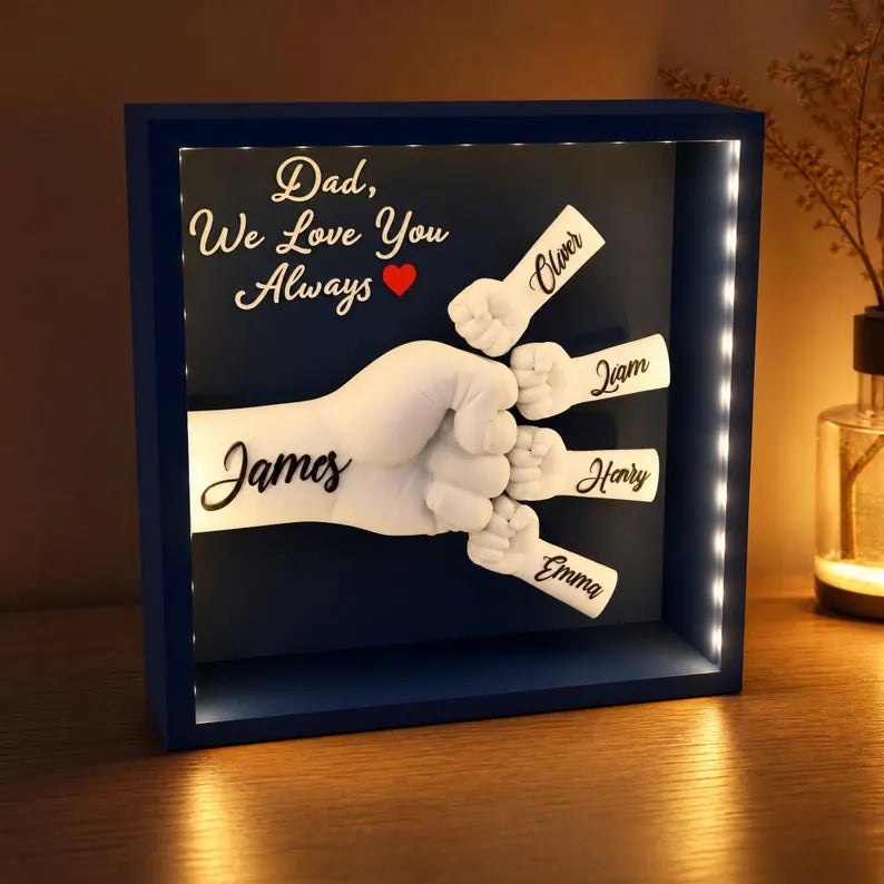 Personalized Fist Bump LED Shadow Box, Custom Family Name Keepsake