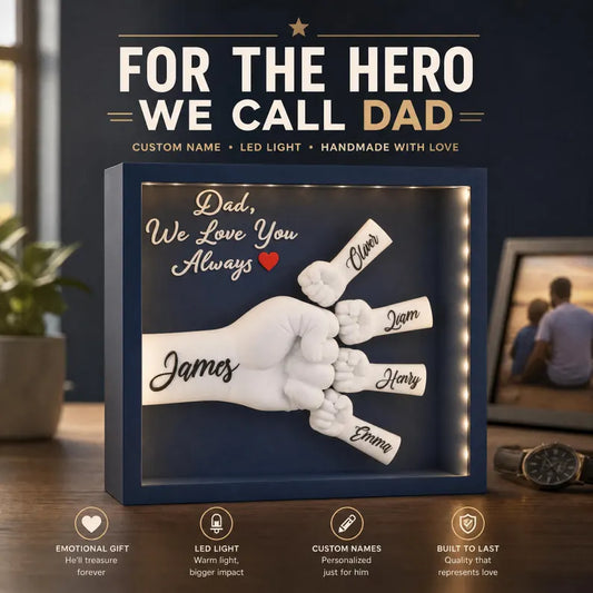 Personalized Father's Day 3D LED Shadow Box Gift, Custom Family Names Keepsake,Custom Names 3D Printed Fist Bump Light Box
