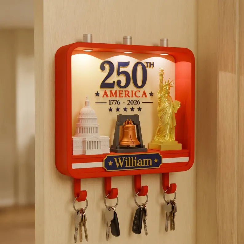 Custom America 250th Anniversary Key Holder, LED Wall Decor