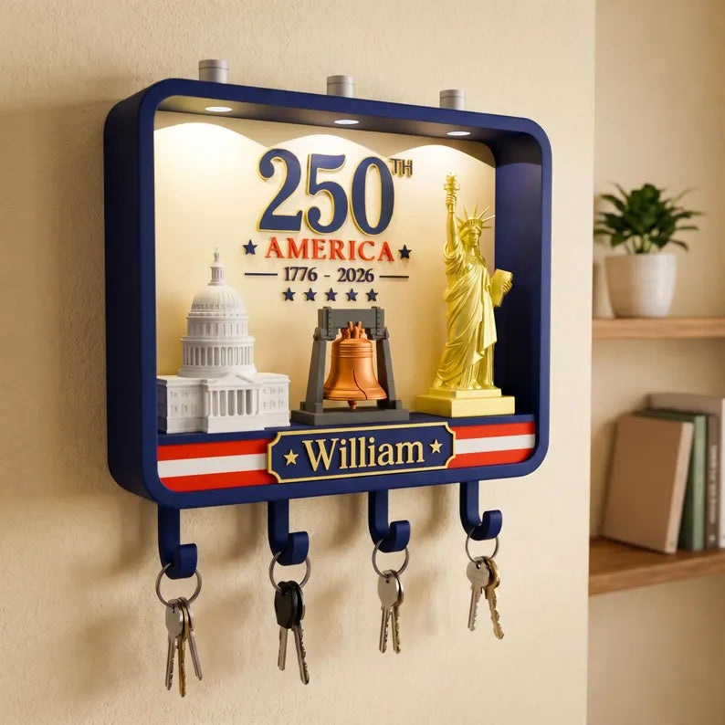 Custom America 250th Anniversary Key Holder, LED Wall Decor