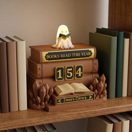 Personalized Halloween Book Tracker with LED Ghost,Spooky Books Read This Year Decor,Halloween Book Lover Gift,3D-Printed Bookshelf Decor
