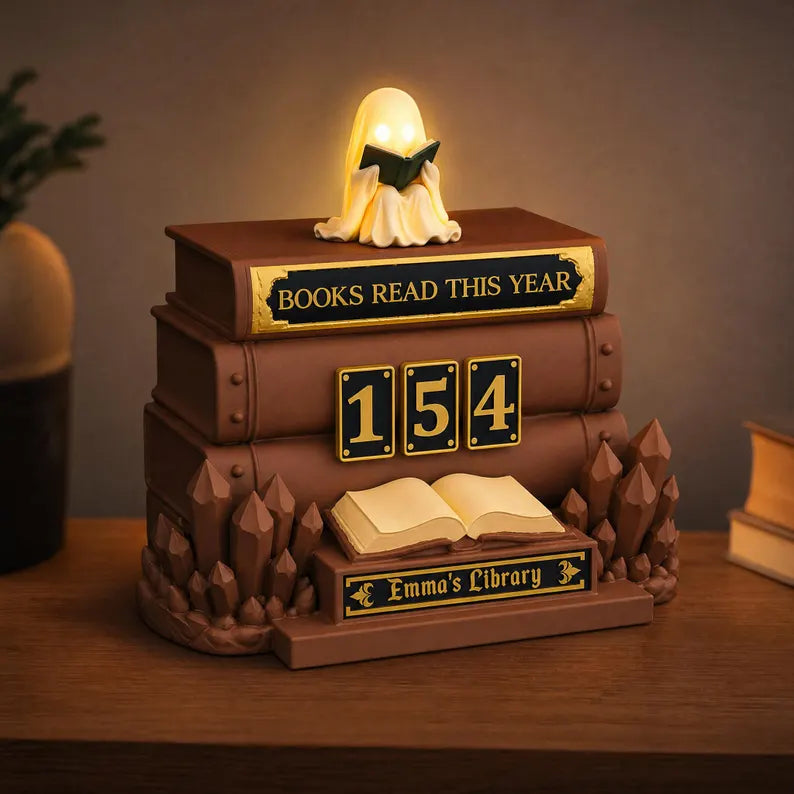 Personalized Halloween Book Tracker, LED Ghost Bookshelf Decor