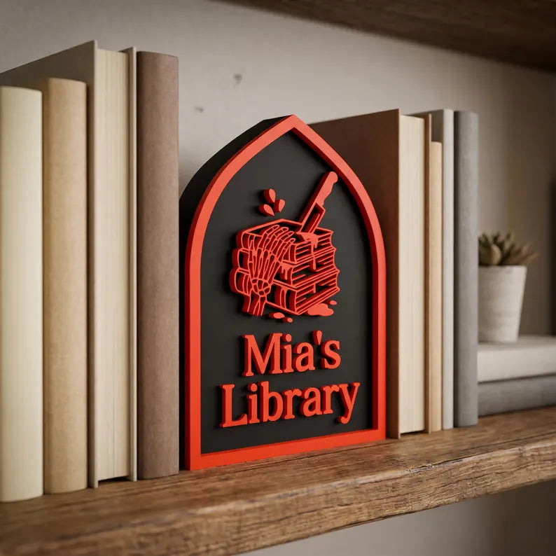 Custom Library Name Sign, Personalized Bookshelf Decor
