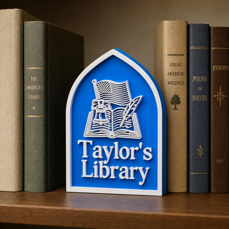 Custom Library Name Sign, Personalized Bookshelf Decor