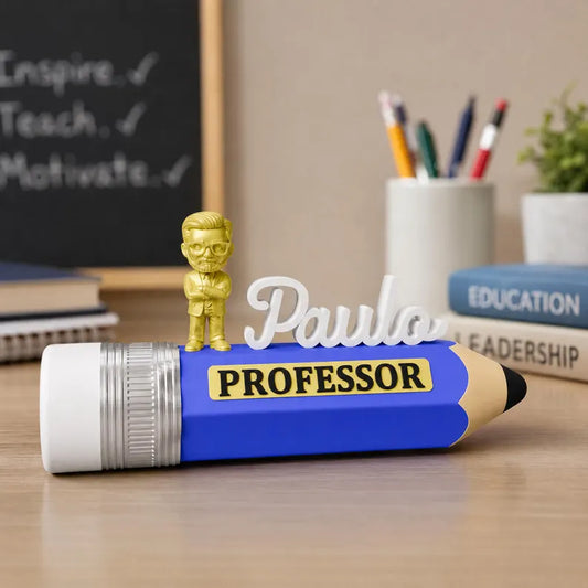 Personalized 3D Pencil Professor Gift, Custom Teacher Desk Name Plate with Photo Figurine, Unique Teacher Appreciation Gift, Desk Decor
