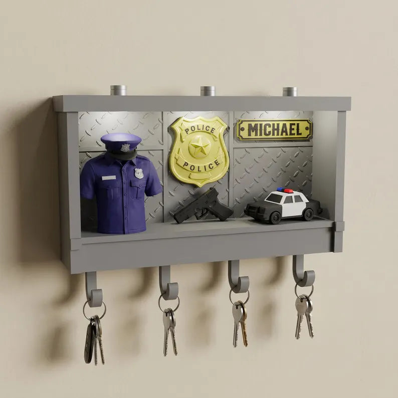 Custom Police Key Holder, Personalized LED Wall Decor
