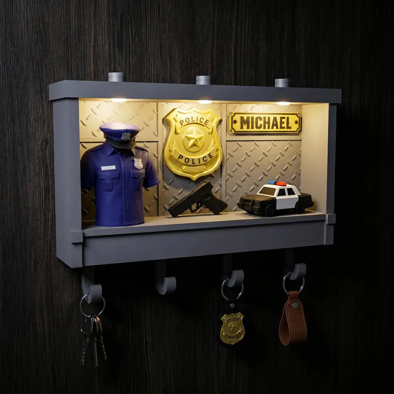 Custom Police Key Holder, Personalized LED Wall Decor