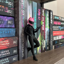 Female Biker Reading Book Figurine, Book Nook Decor