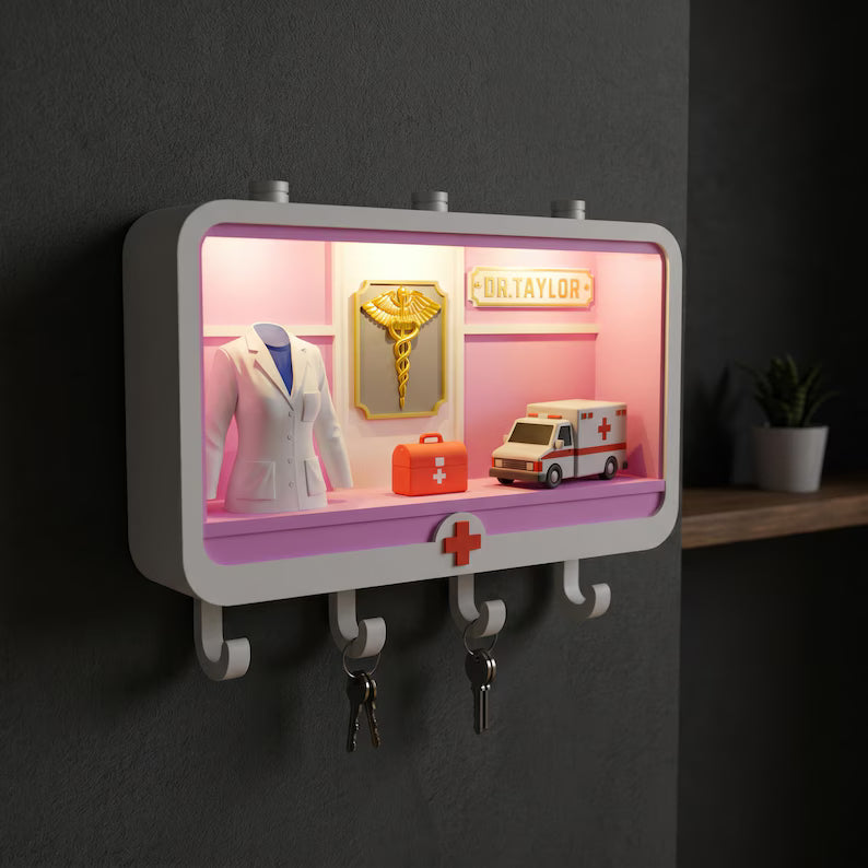 Custom Doctor Key Rack, Personalized Shadow Box Decor