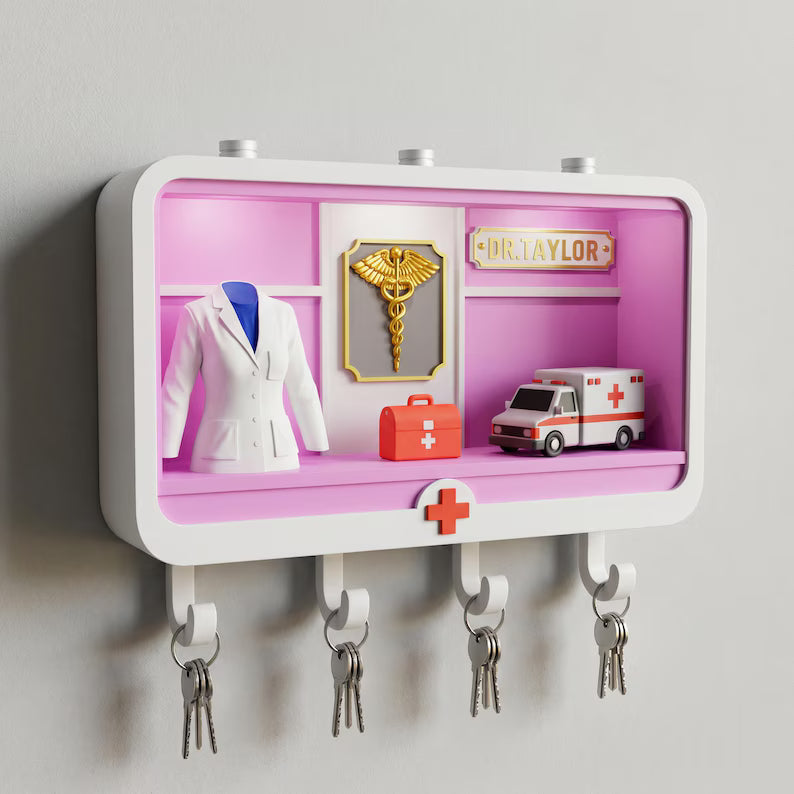 Custom Doctor Key Rack, Personalized Shadow Box Decor