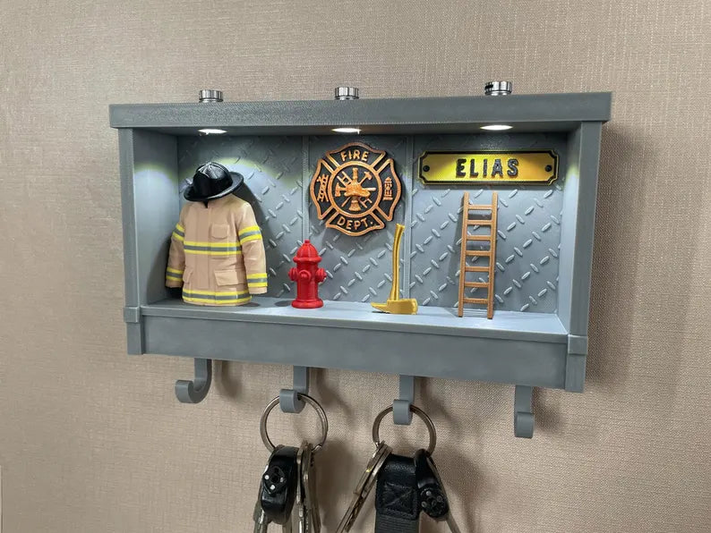 Custom Firefighter Key Holder, Personalized Shadow Box Decor