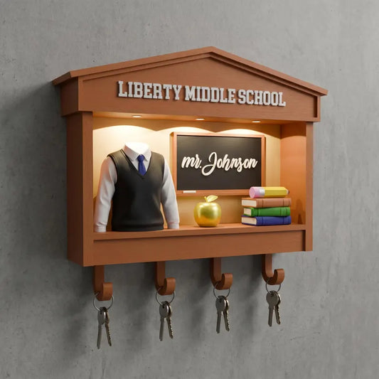 Personalized Shadow box Key Holder Gift For Teacher, Custom Name Teacher Key Rack, 3D Printed Doctor wall Decor, Pround Teacher gift