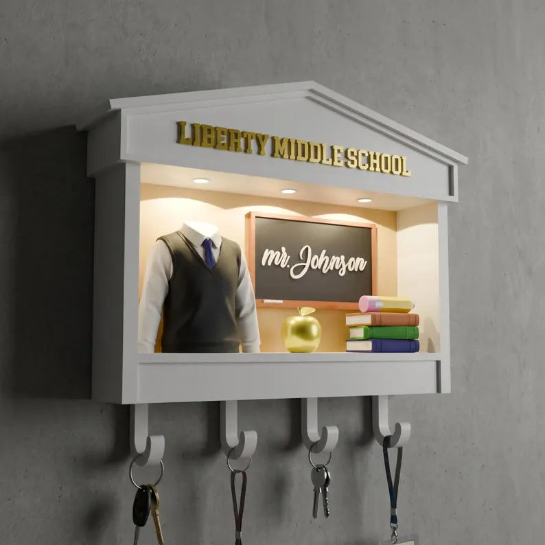 Custom Teacher Key Holder, Personalized Shadow Box Wall Decor