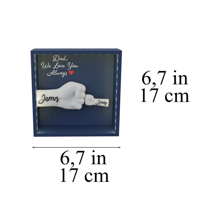 Personalized Fist Bump LED Shadow Box, Custom Family Name Keepsake