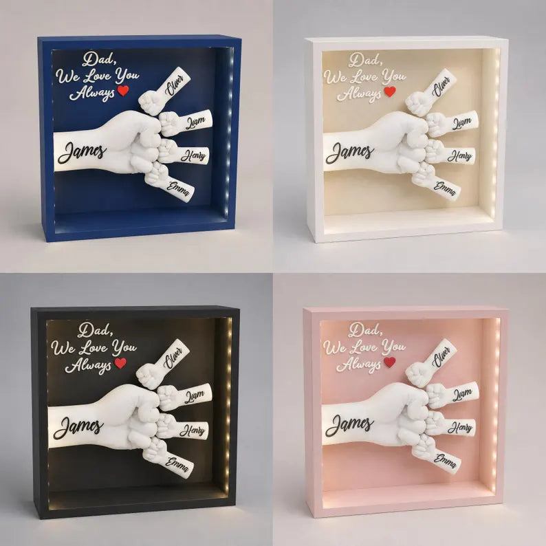 Personalized Fist Bump LED Shadow Box, Custom Family Name Keepsake