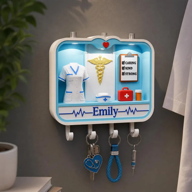 Personalized Nurse Key Holder, Custom Shadow Box Wall Decor
