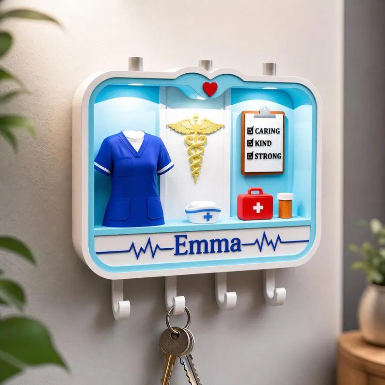 Personalized Nurse Key Holder, Custom Shadow Box Wall Decor