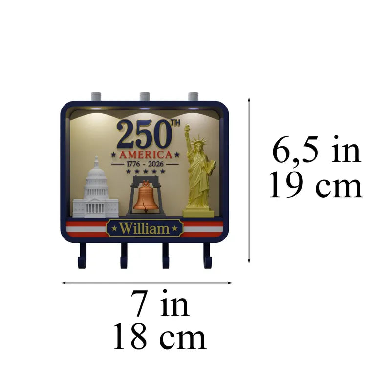 Custom America 250th Anniversary Key Holder, LED Wall Decor