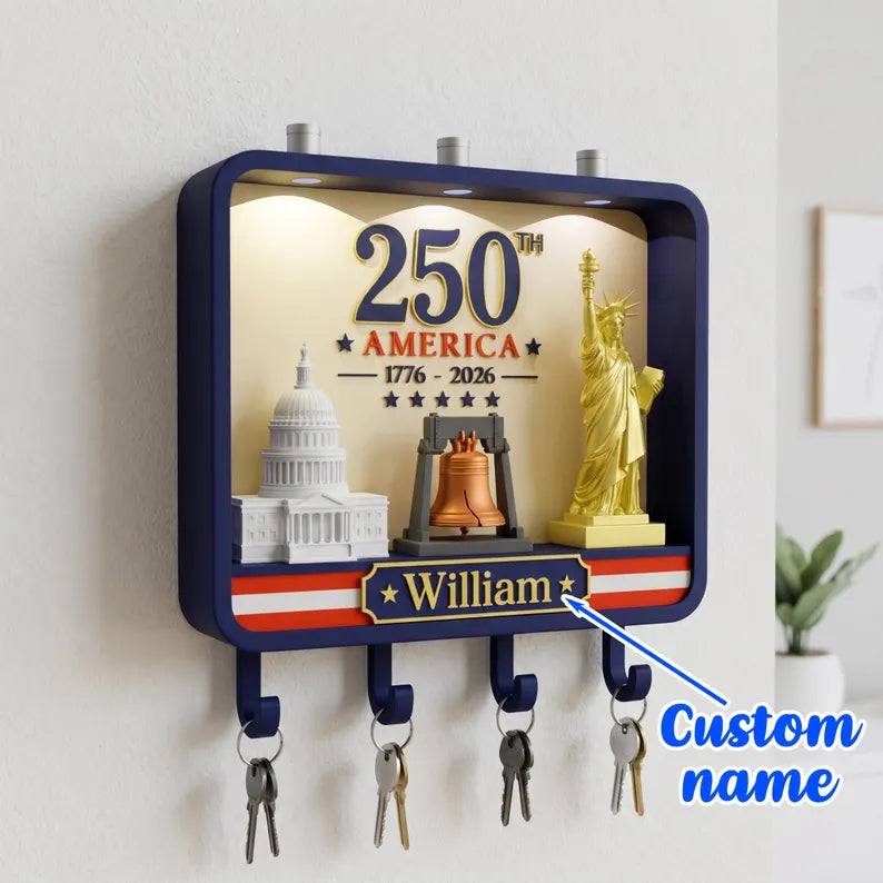 Custom America 250th Anniversary Key Holder, LED Wall Decor