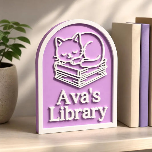 Personalized Library Sign, 3D-Printed Bookshelf Decor for Book Lovers, Custom Book Nook Decor, Custom Name Sign Gift For Readers