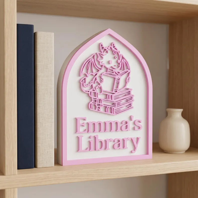 Custom Library Name Sign, Personalized Bookshelf Decor
