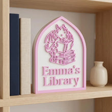 Custom Library Name Sign, Personalized Bookshelf Decor