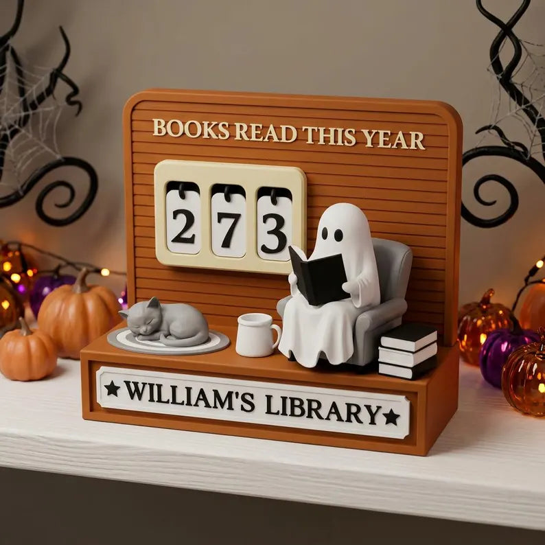 Personalized Halloween Book Tracker, Ghost Bookshelf Decor