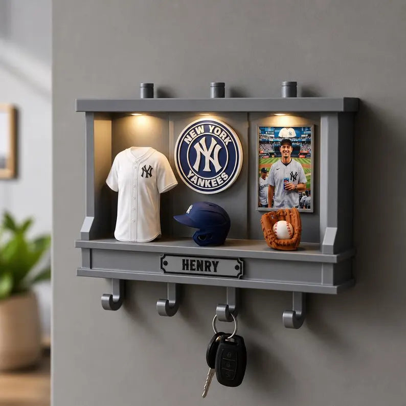 Custom Baseball Key Holder, Personalized LED Wall Decor