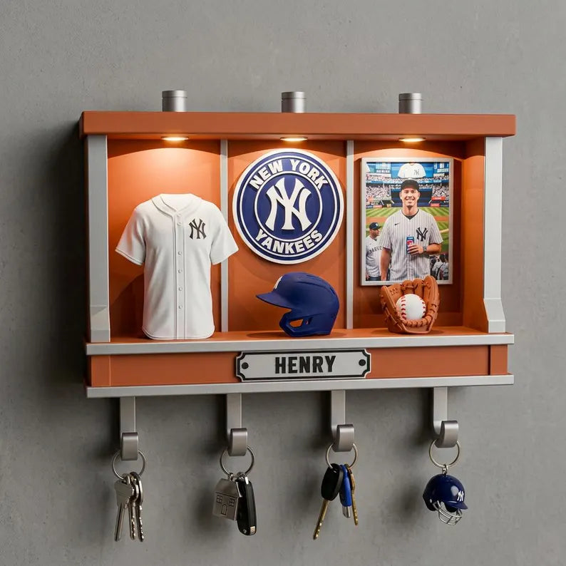 Custom Baseball Key Holder, Personalized LED Wall Decor
