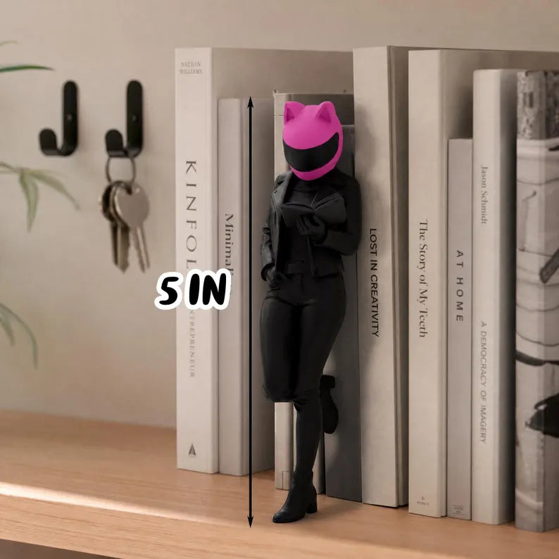Female Biker Reading Book Figurine, Book Nook Decor