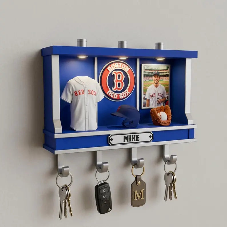 Personalized Baseball Key Rack, Custom LED Wall Decor
