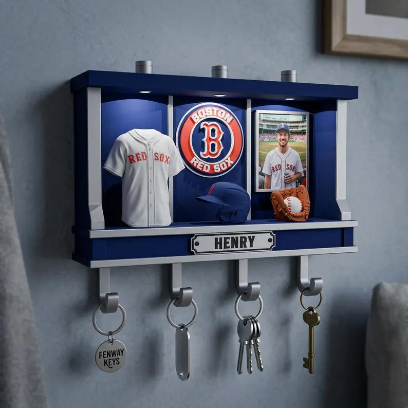 Personalized Baseball Key Rack, Custom LED Wall Decor