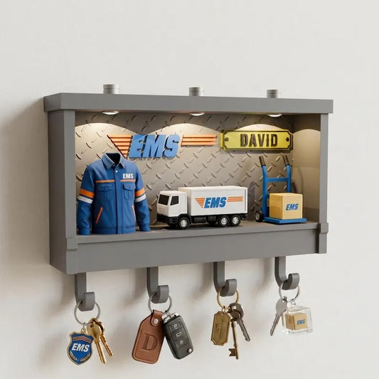 Personalized Delivery Driver Key Holder with LED Light, Custom Name 3D Printed Key Rack, Courier Decor Gift, Father's Day Gift