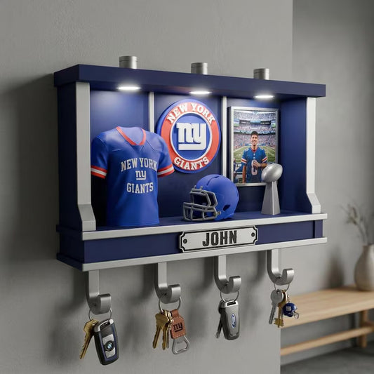 Personalized American Football Key Holder with LED Light, Custom Name 3D Printed Wall Decor, American Football Gift for Him