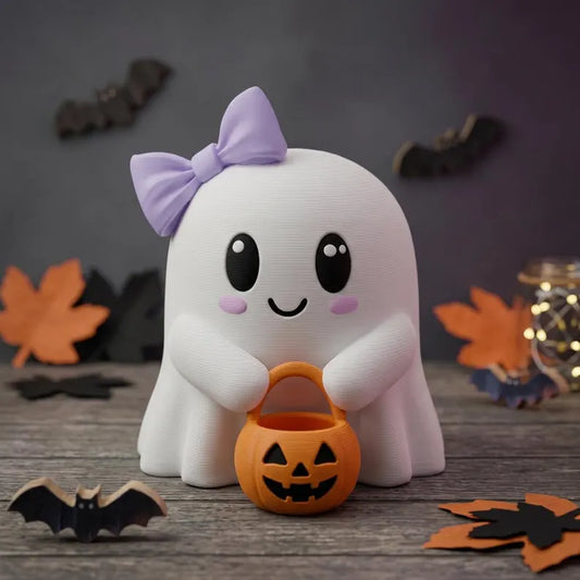 3D Printed Halloween Ghost Statue, Cute Ghost Shelf Decor, Mini Spooky Figurine for Bookshelf, Lovely Gift for Her