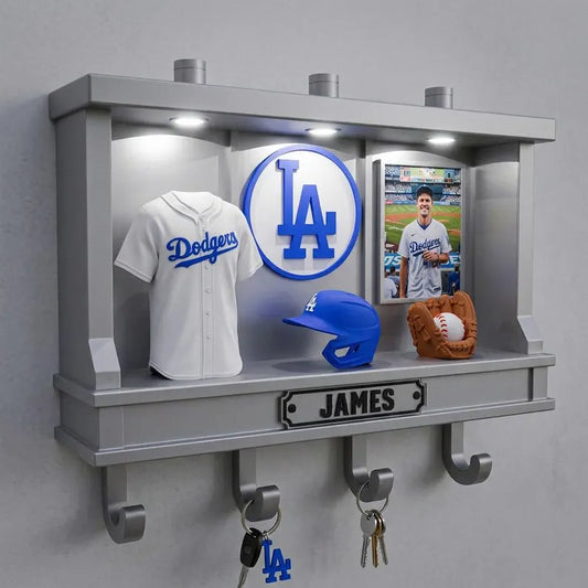 Personalized 3D Printed Baseball Key Holder, Custom Photo and Name Wall Hook with LED Light, Gift for Baseball Lovers