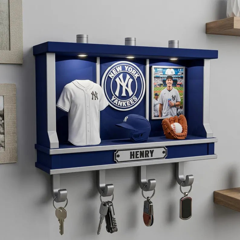 Custom Baseball Key Holder, Personalized LED Wall Decor