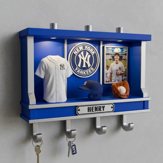 Personalized Baseball Key Holder with LED Light, Custom Name and Photo Wall Decor, 3D Printed Gift for Baseball Fans