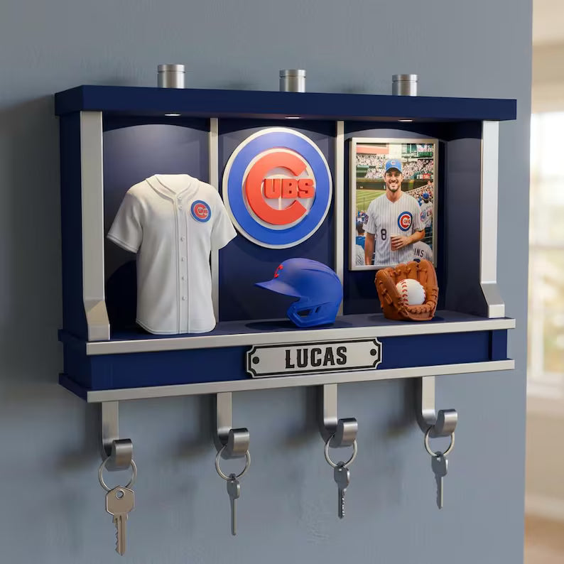 Personalized Baseball Key Rack, Custom LED Wall Decor