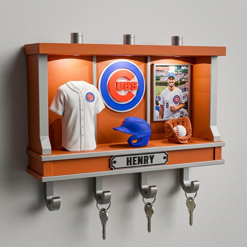 Personalized Baseball Key Rack, Custom LED Wall Decor