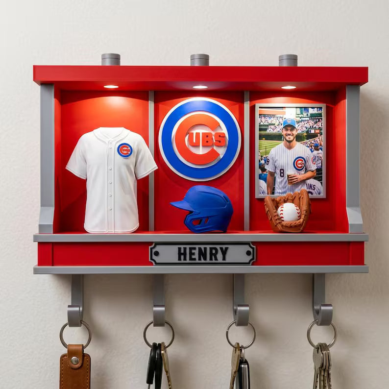 Personalized Baseball Key Rack, Custom LED Wall Decor