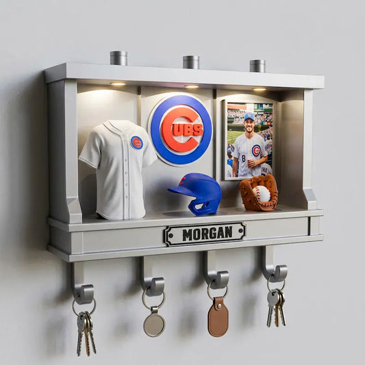 Personalized Baseball Key Holder with LED Light, Custom Name And Photo 3D Printed Key Rack,Unique Gift for Baseball Lovers