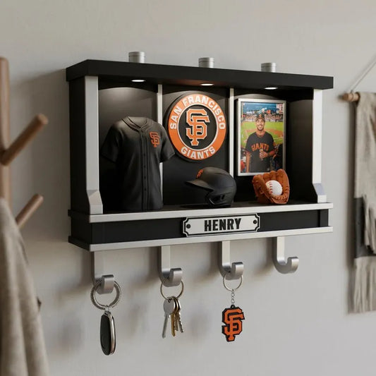 Personalized Baseball Key Hanger with LED Light, Custom Name And Photo Key Hook, Great Gift for Baseball Fans