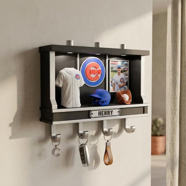 Personalized Baseball Key Rack, Custom LED Wall Decor