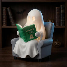 Cute Reading Ghost Figurine, LED Bookshelf Decor