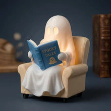 Cute Reading Ghost Figurine, LED Bookshelf Decor